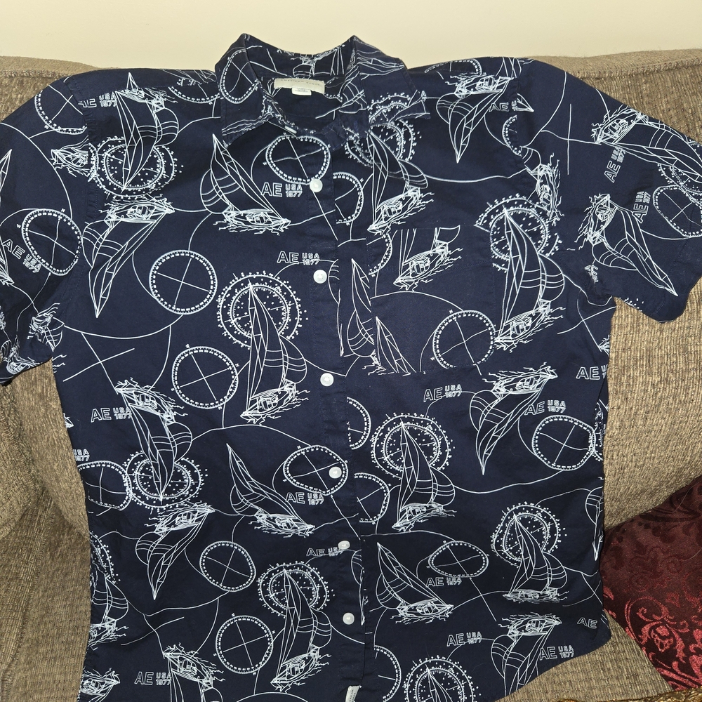 American Eagle Outfitters Dark Blue Sailing Print Shirt